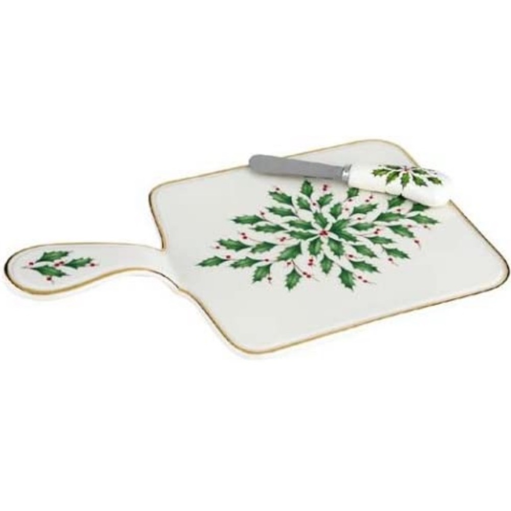 NWT lenox holiday cheeseboard with spreader in original box vintage holly-berry
